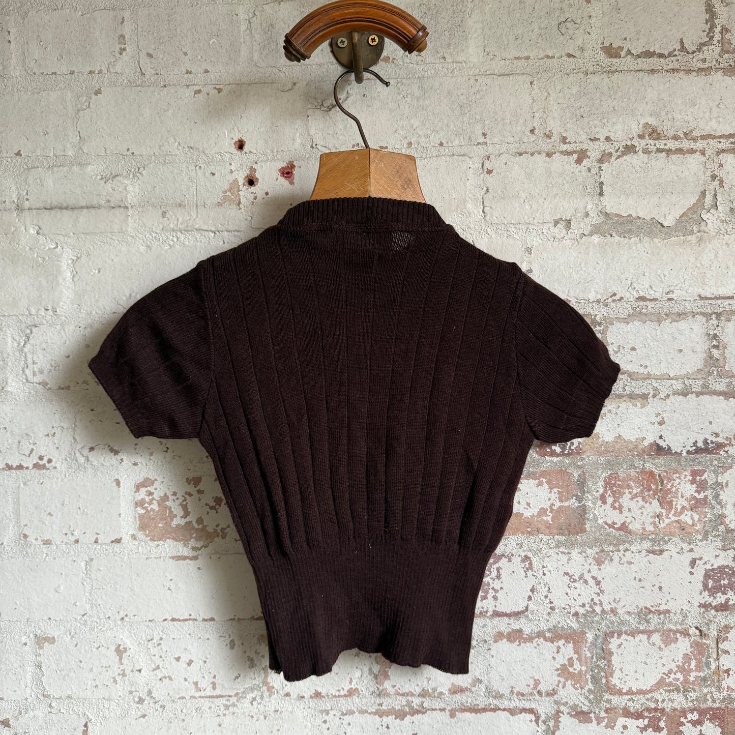 1970s Brown Knitted Short Sleeved Jumper