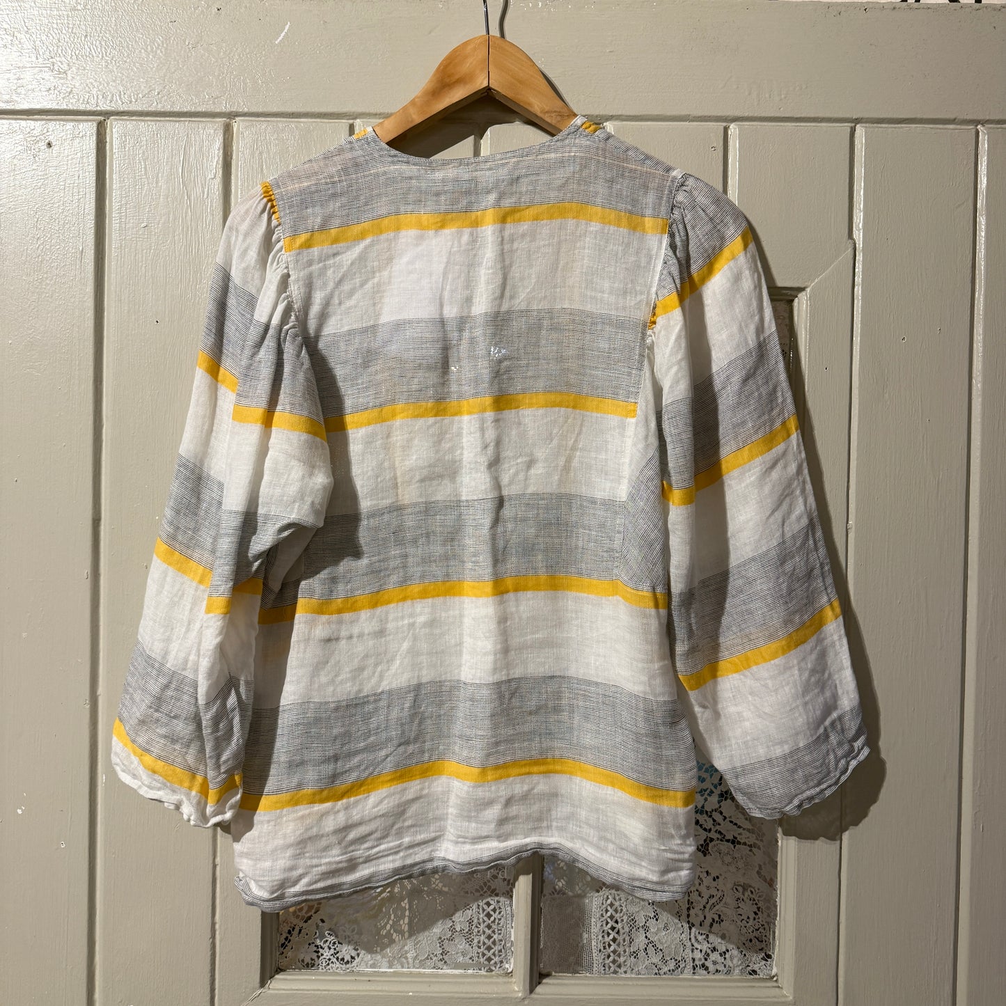 1970s Grey Linen Button Blouse Top