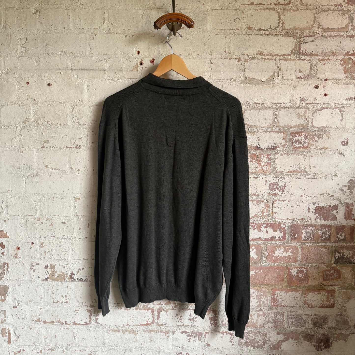 1990s Grey Merino Wool Collared Shirt Jumper