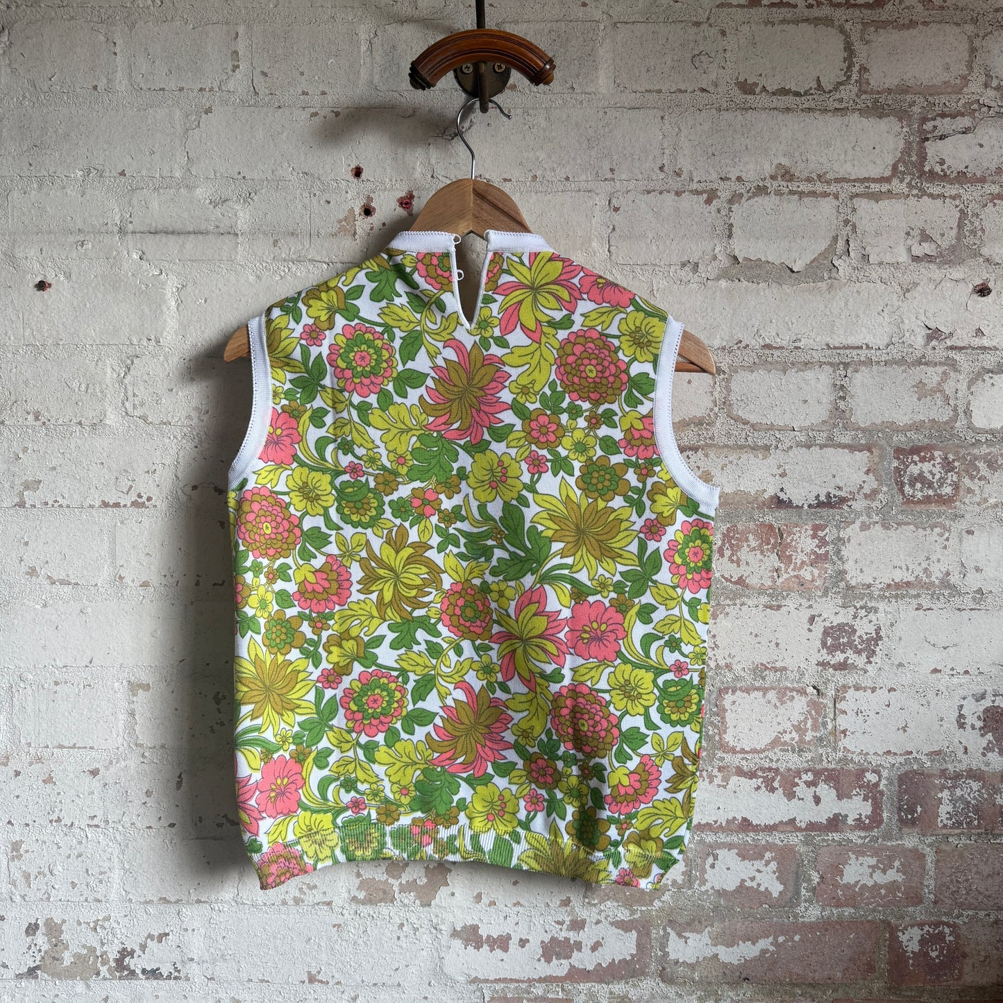 1970s Green Floral Vest Top