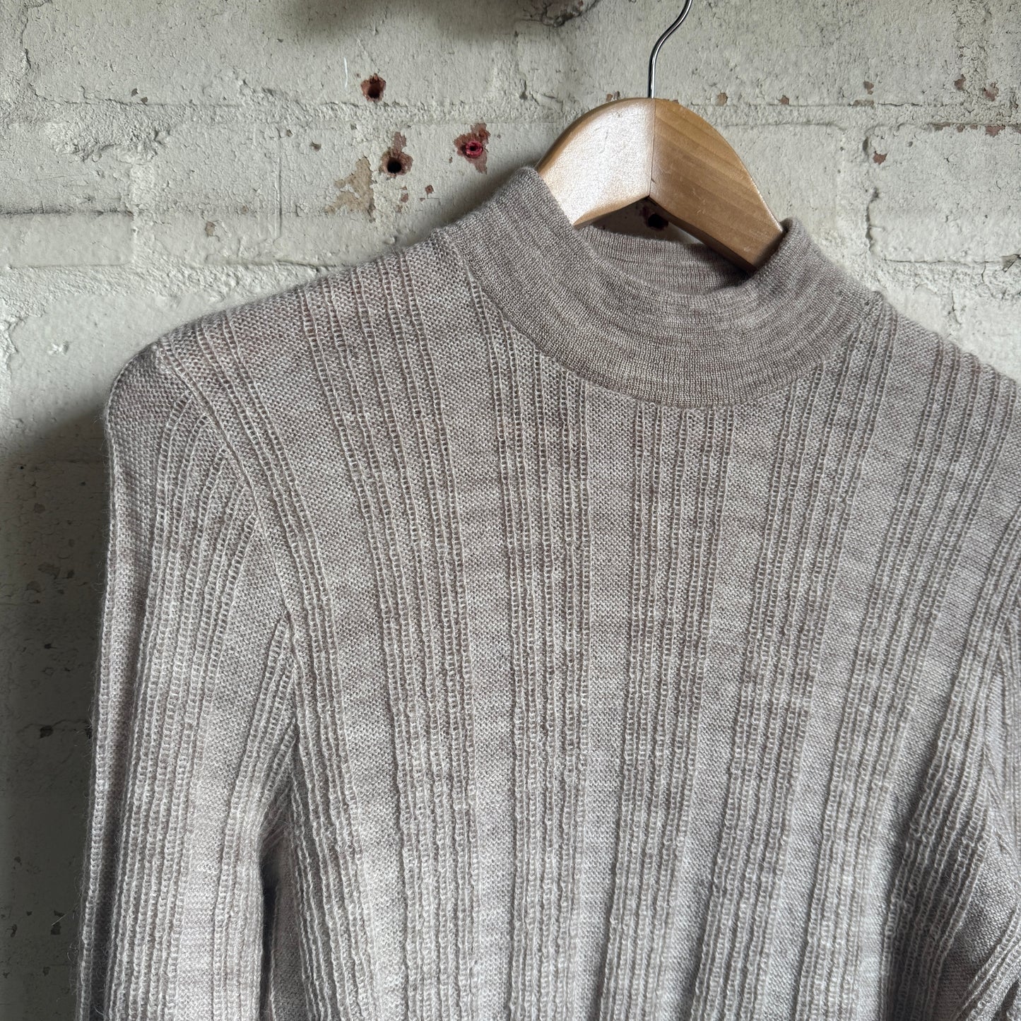 1970s Beige Knitted High Neck Jumper