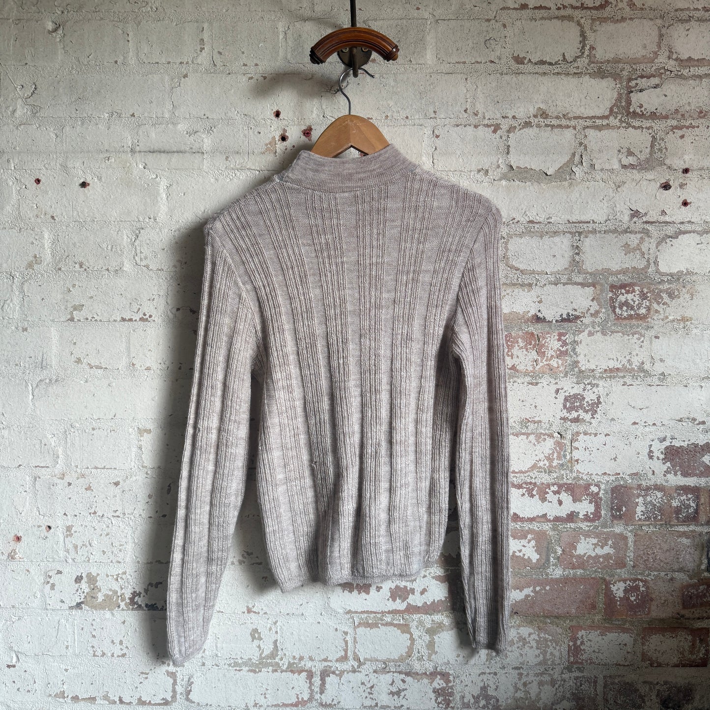 1970s Beige Knitted High Neck Jumper