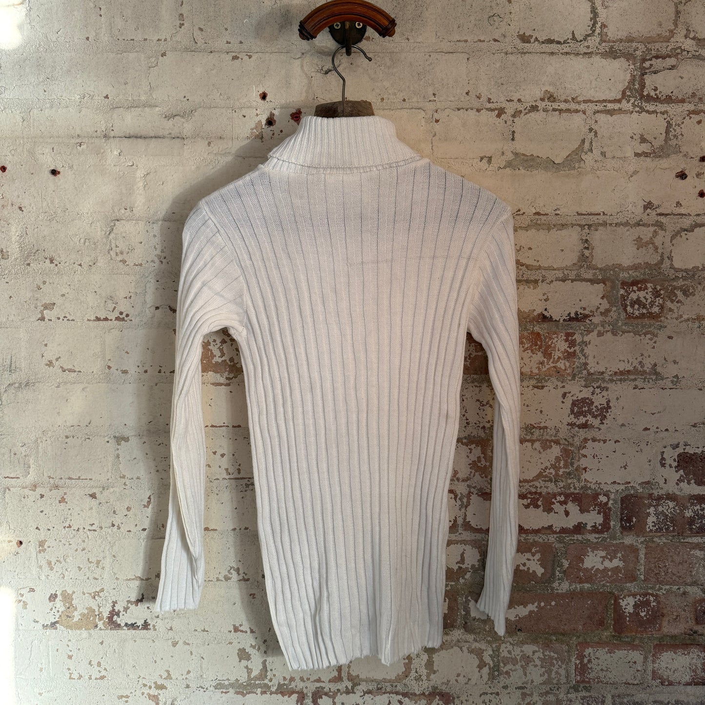 1970s White Knitted Roll Neck Jumper