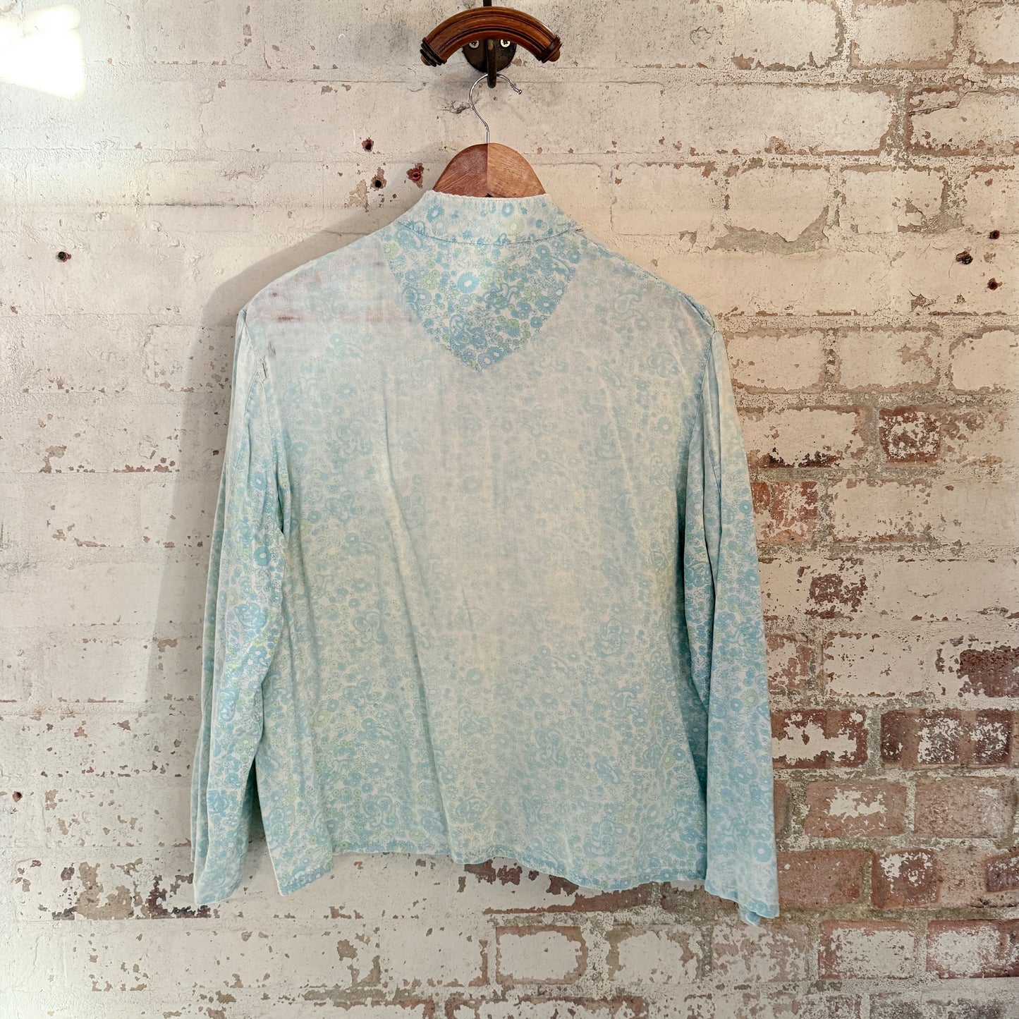 1960s Blue Paisley Button Distressed Shirt