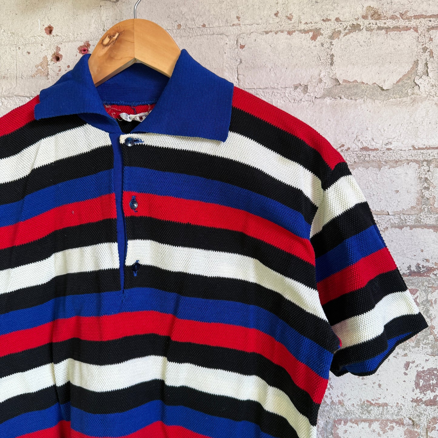 1970s Italian Knitted Striped Polo Shirt