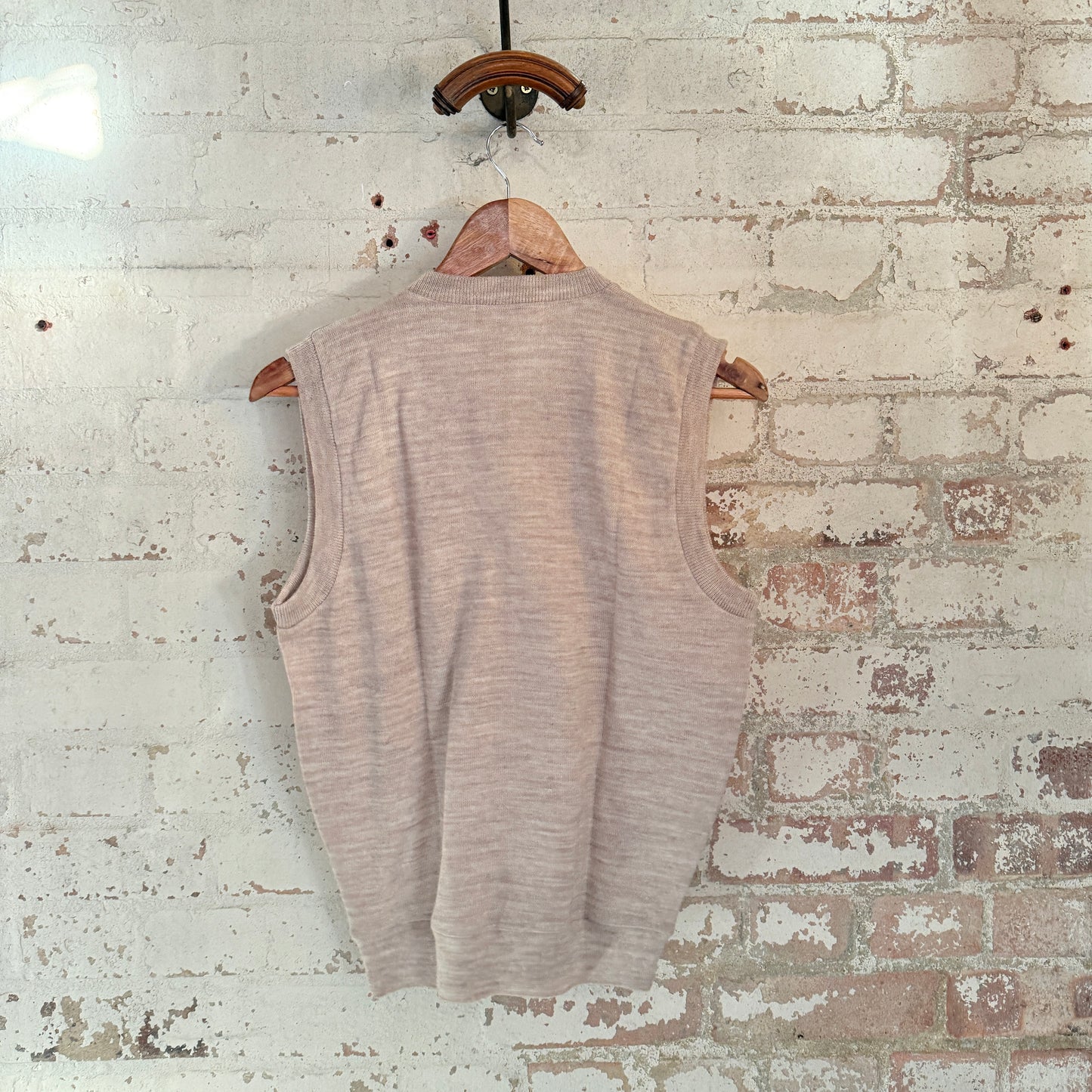 1950s Beige British Knitted Wool Tank Top Jumper