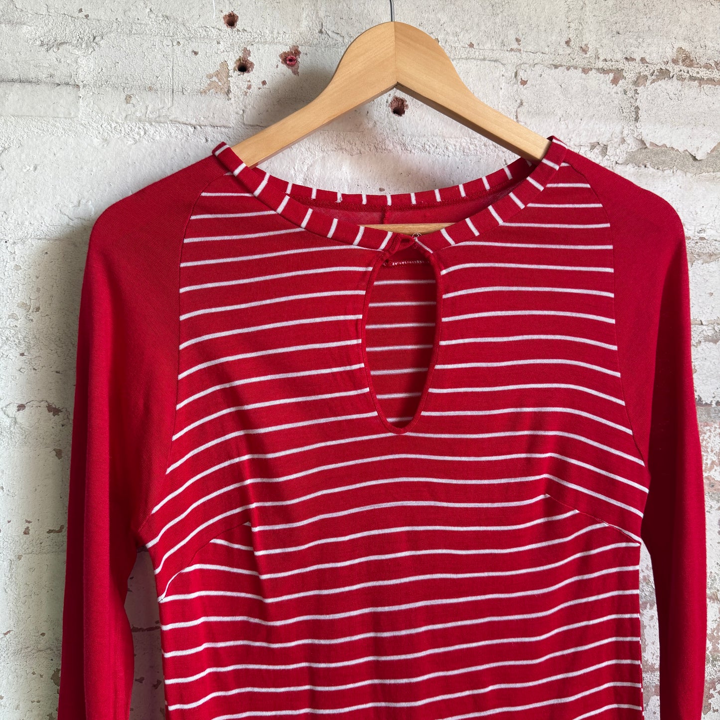 1970s Red Striped Long Sleeve Top