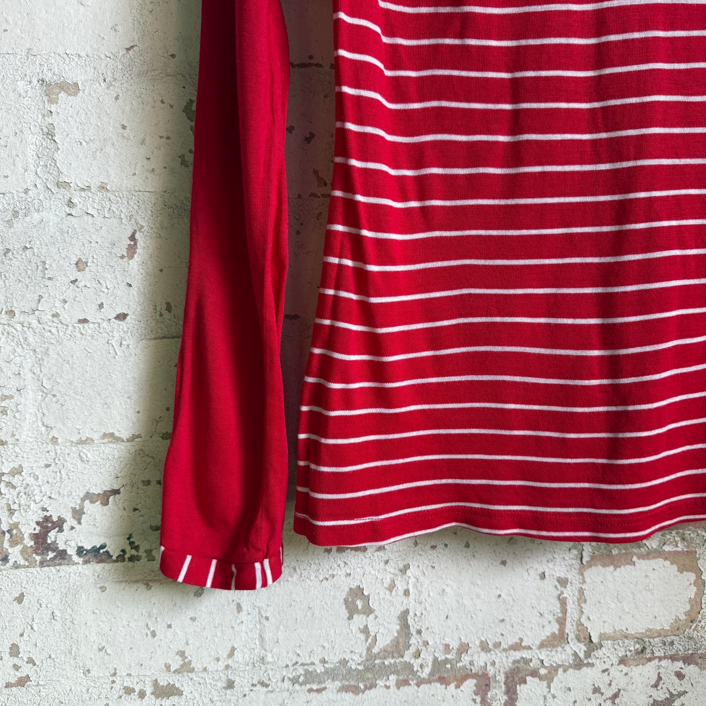 1970s Red Striped Long Sleeve Top