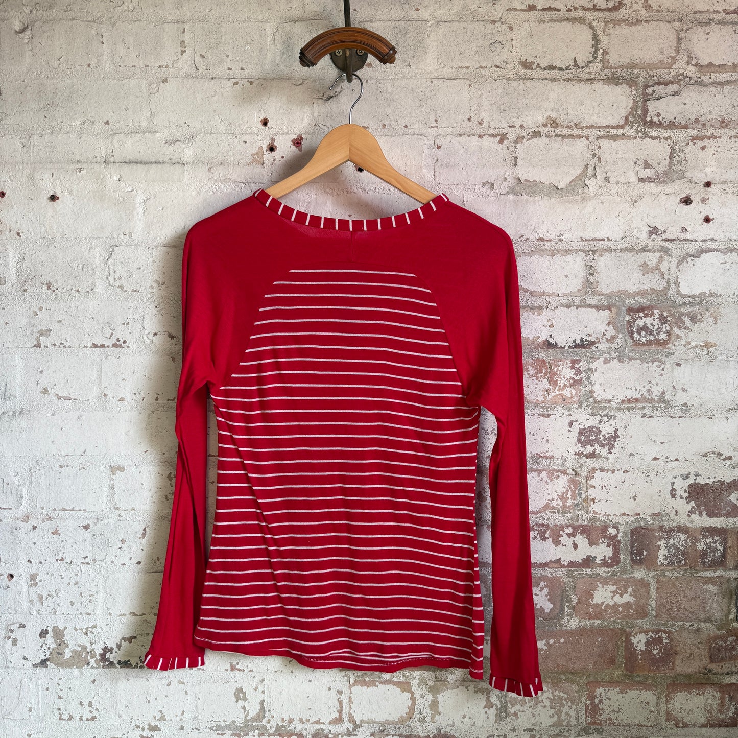 1970s Red Striped Long Sleeve Top