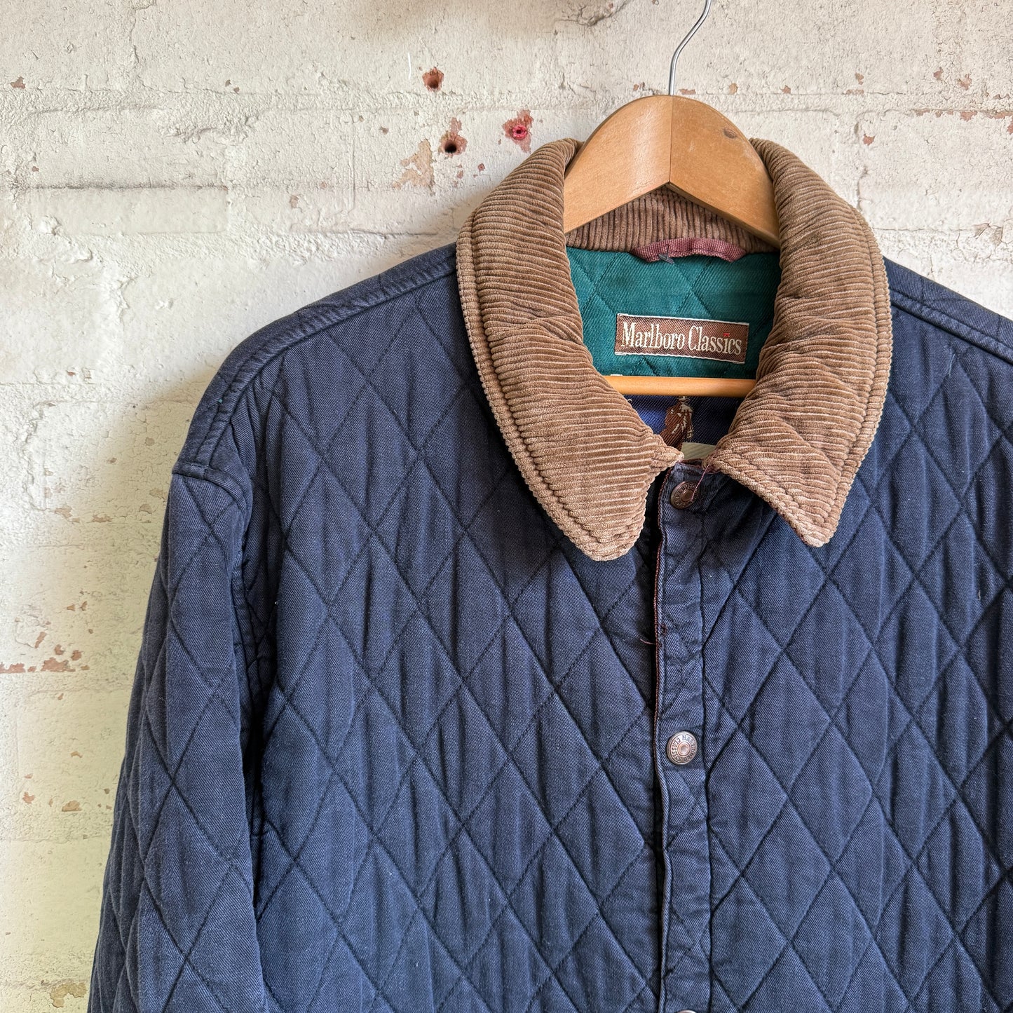 1990s Navy Marlboro Cotton Quilted Jacket Coat