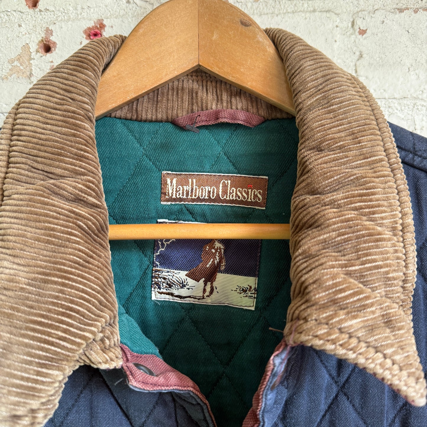 1990s Navy Marlboro Cotton Quilted Jacket Coat