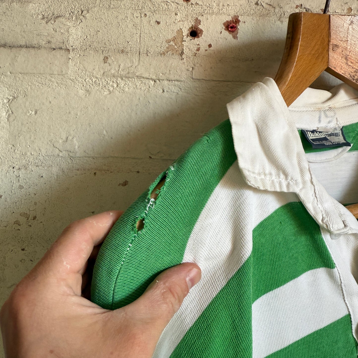 1960s 1970s Green Striped Bukta Rugby Jumper