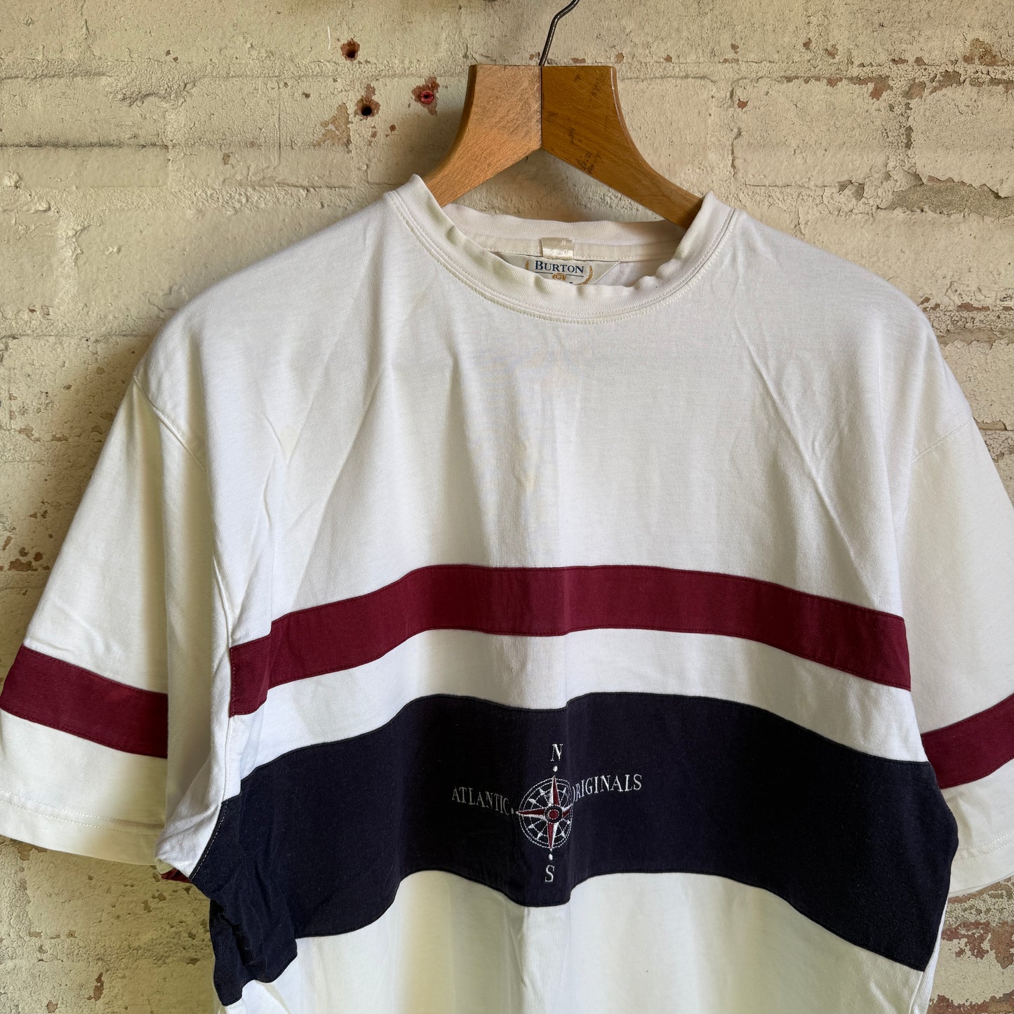 1990s White Atlantic Stripe T-Shirt