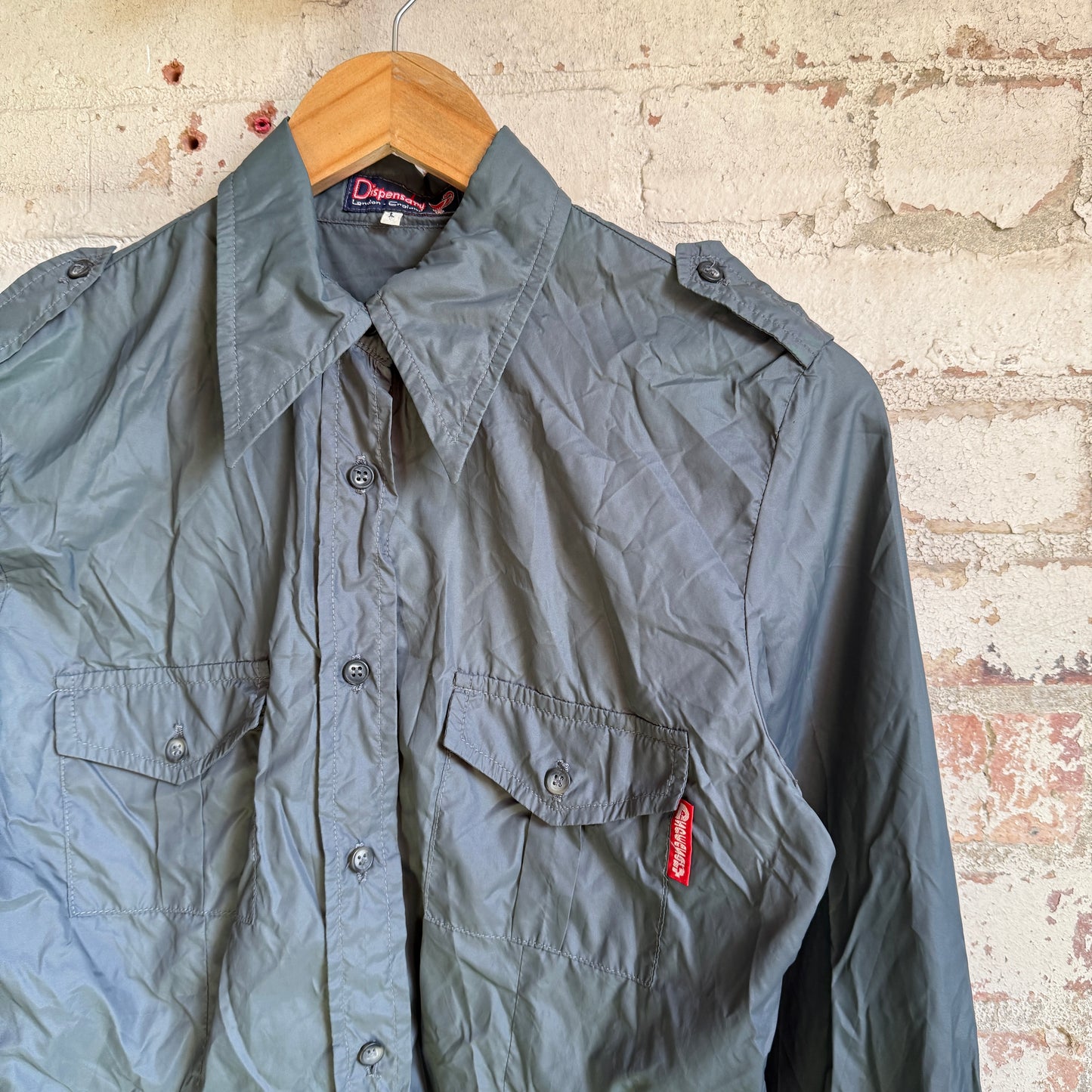 1980s Grey Nylon Dagger Collar Shirt