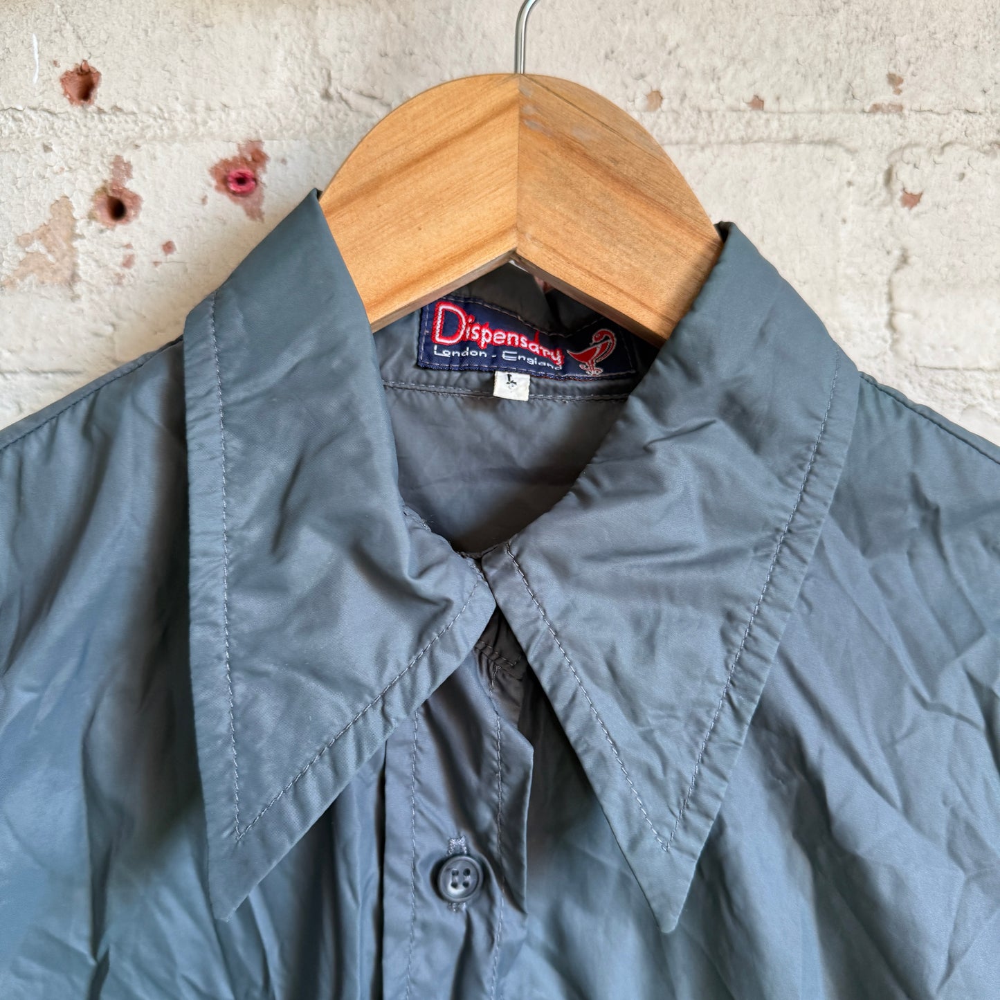 1980s Grey Nylon Dagger Collar Shirt