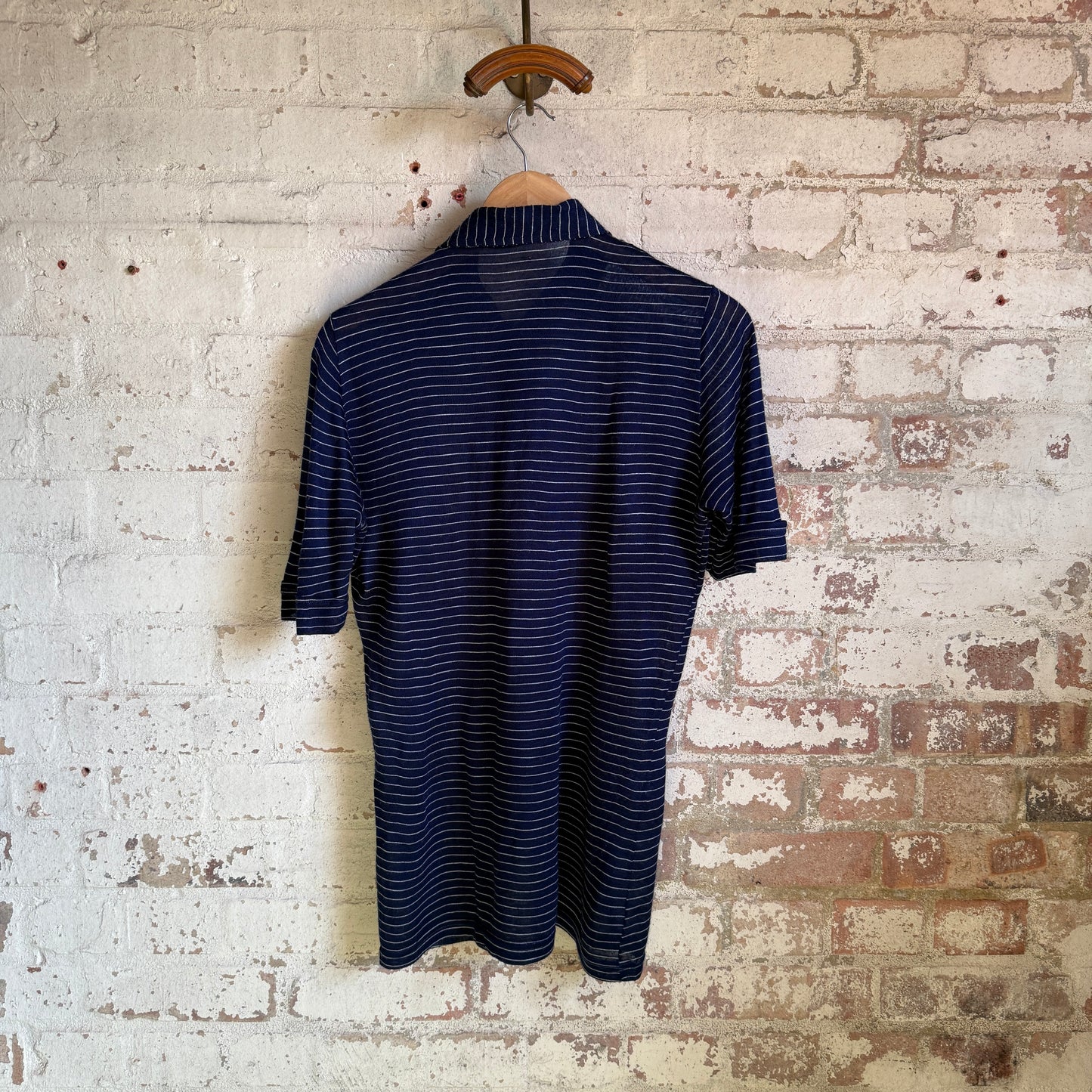 1970s Navy Italian Striped Polo Shirt Top