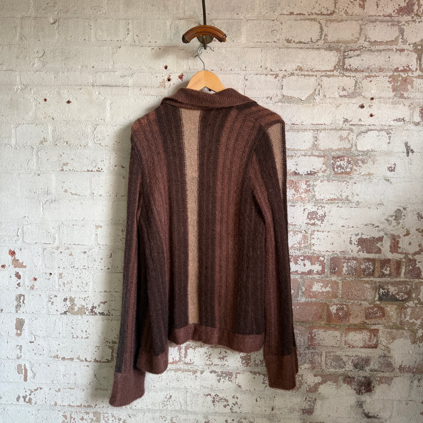 1970s Brown Knitted Patterned Cardigan Jumper Pullover