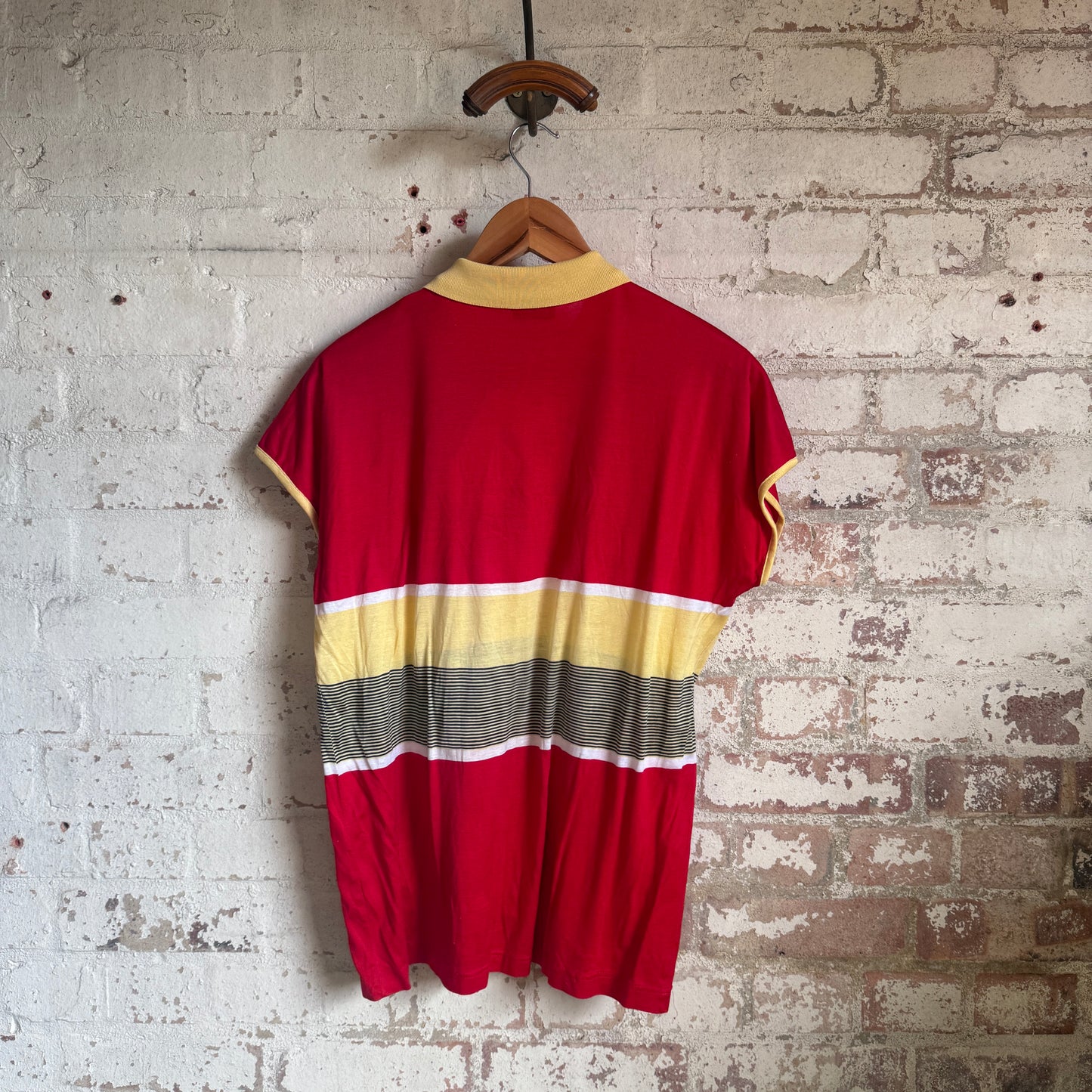 1980s Red Italian Stripe Cut Off Polo Shirt