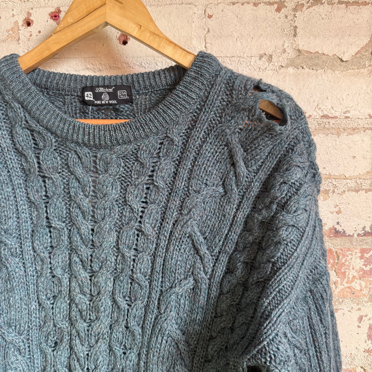 1980s Green St Michaels Cable Arran Knitted Jumper