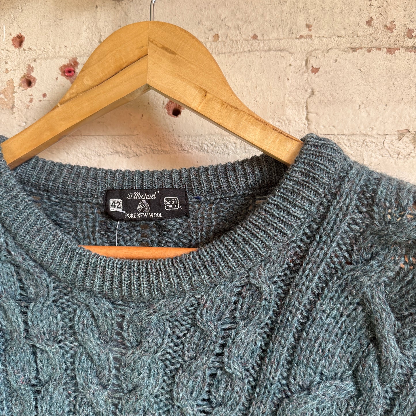 1980s Green St Michaels Cable Arran Knitted Jumper