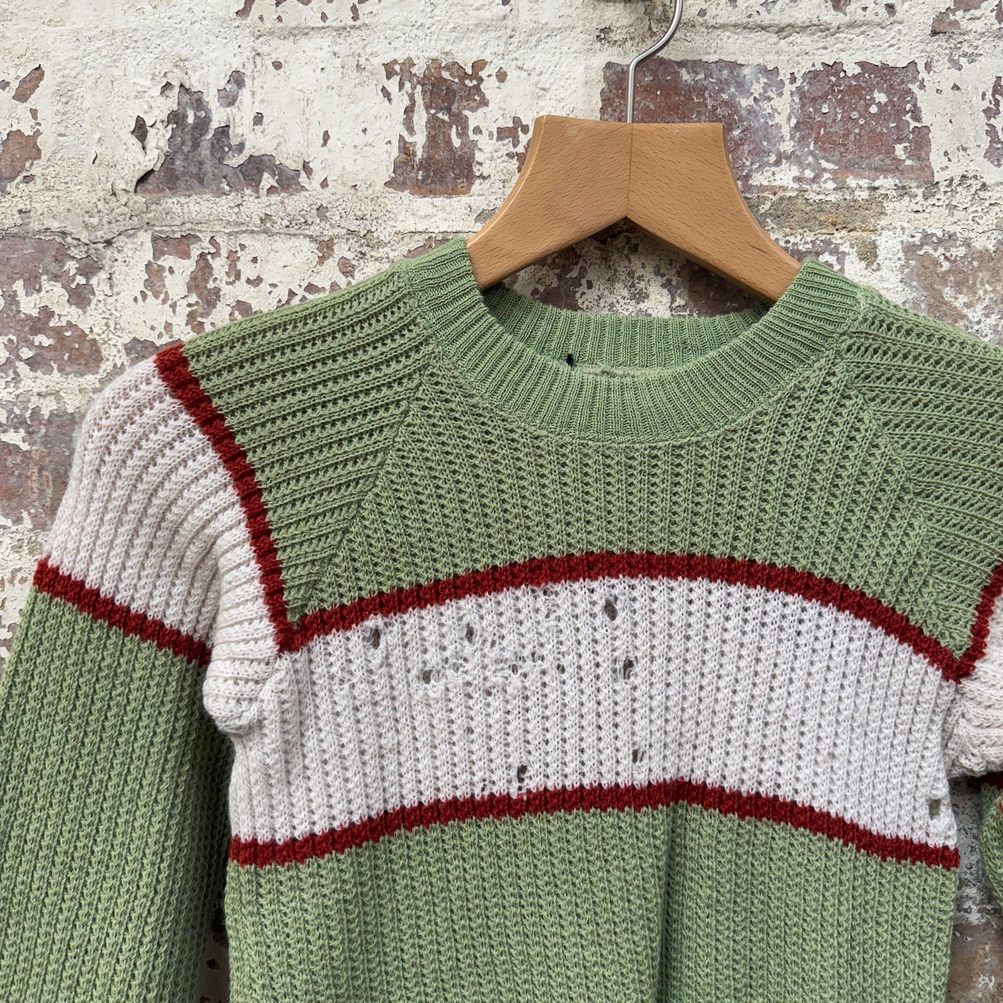 1960s Green Wool Knitted Striped Jumper