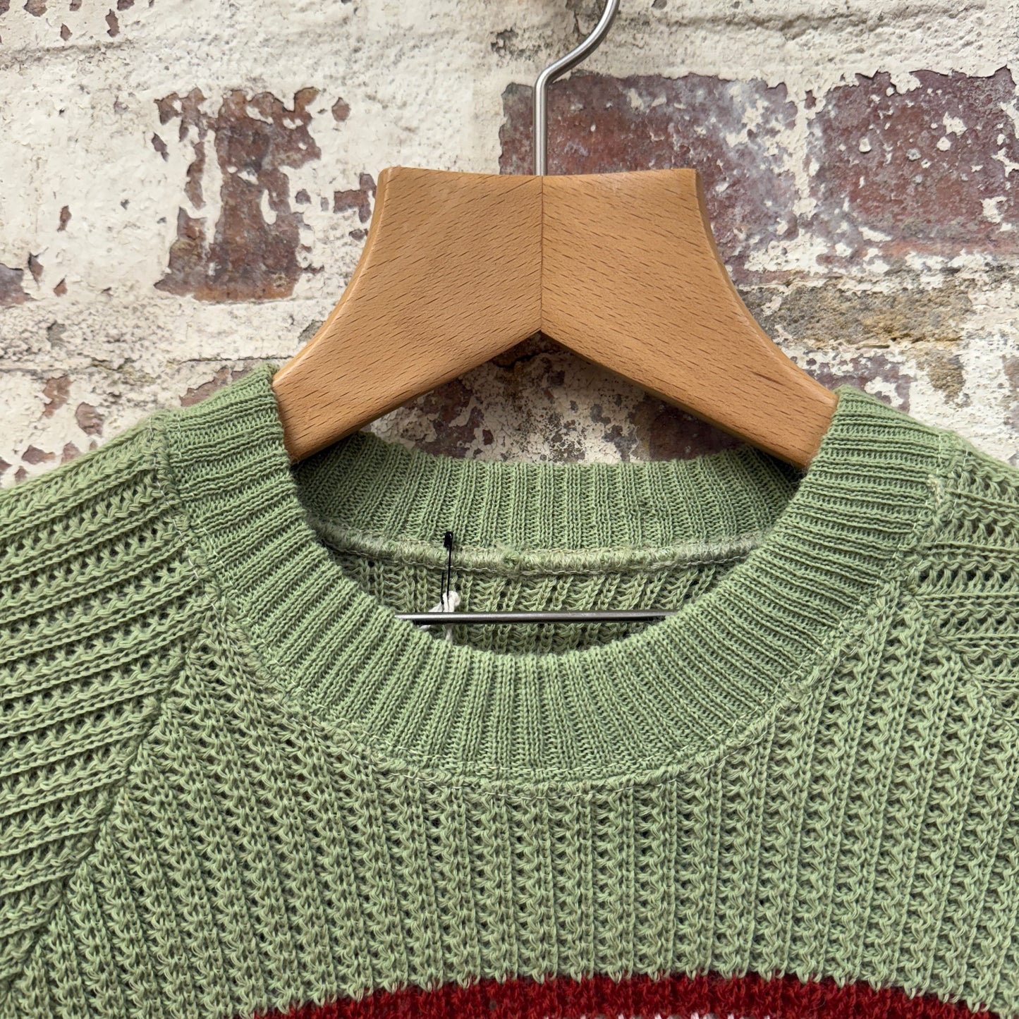 1960s Green Wool Knitted Striped Jumper