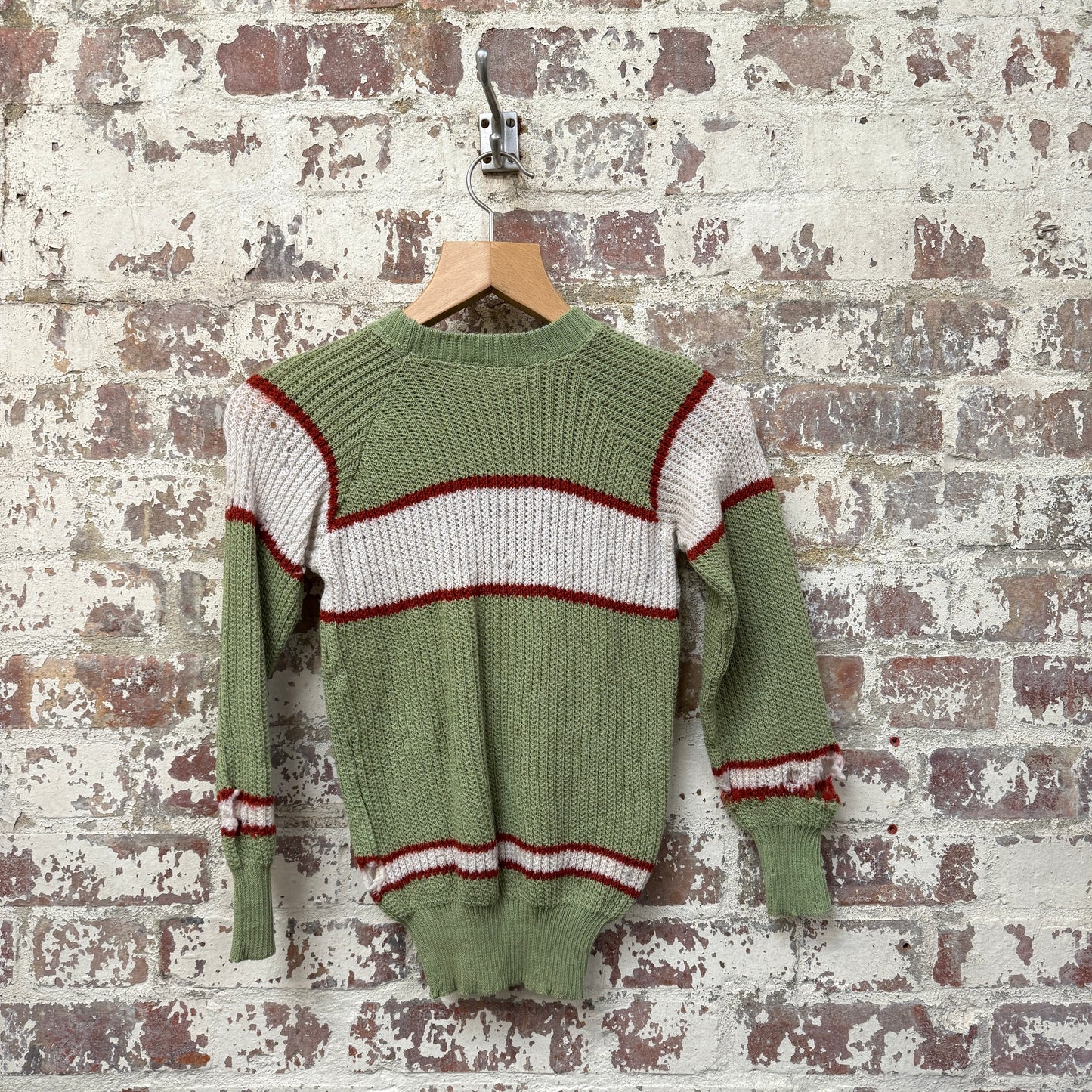 1960s Green Wool Knitted Striped Jumper