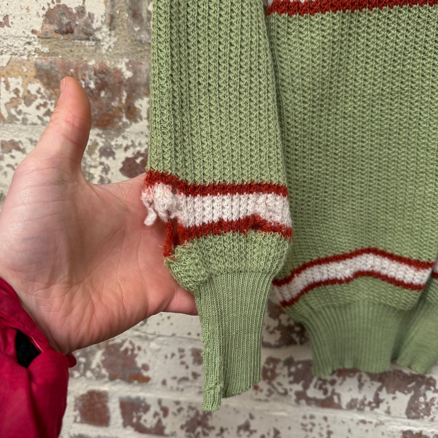 1960s Green Wool Knitted Striped Jumper
