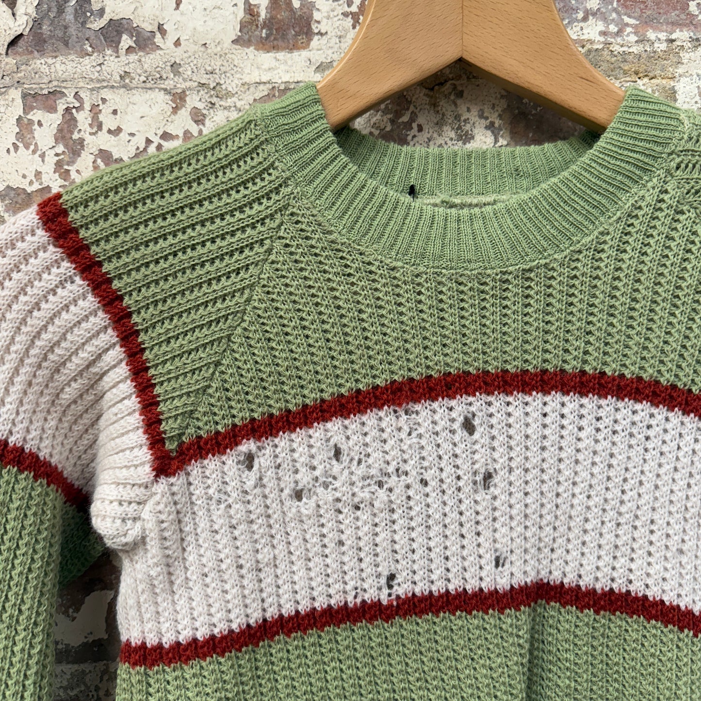 1960s Green Wool Knitted Striped Jumper