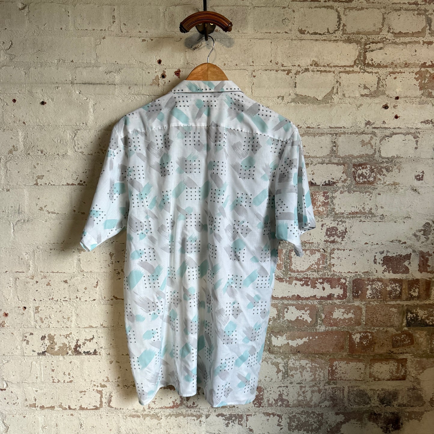 1980s White Patterned Leisure Button Shirt