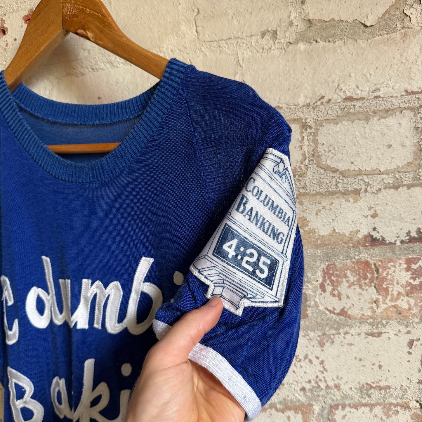 1960s Blue Columbia Banking Rayon Shirt