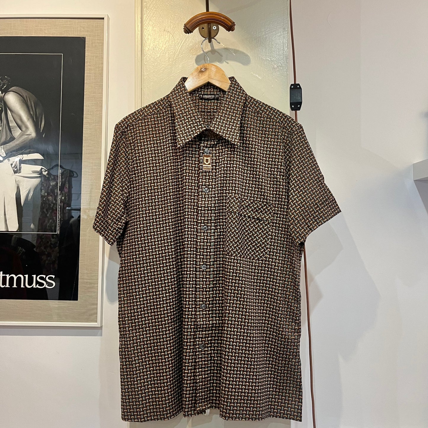 1970s Brown Patterned Italian Button Up Shirt