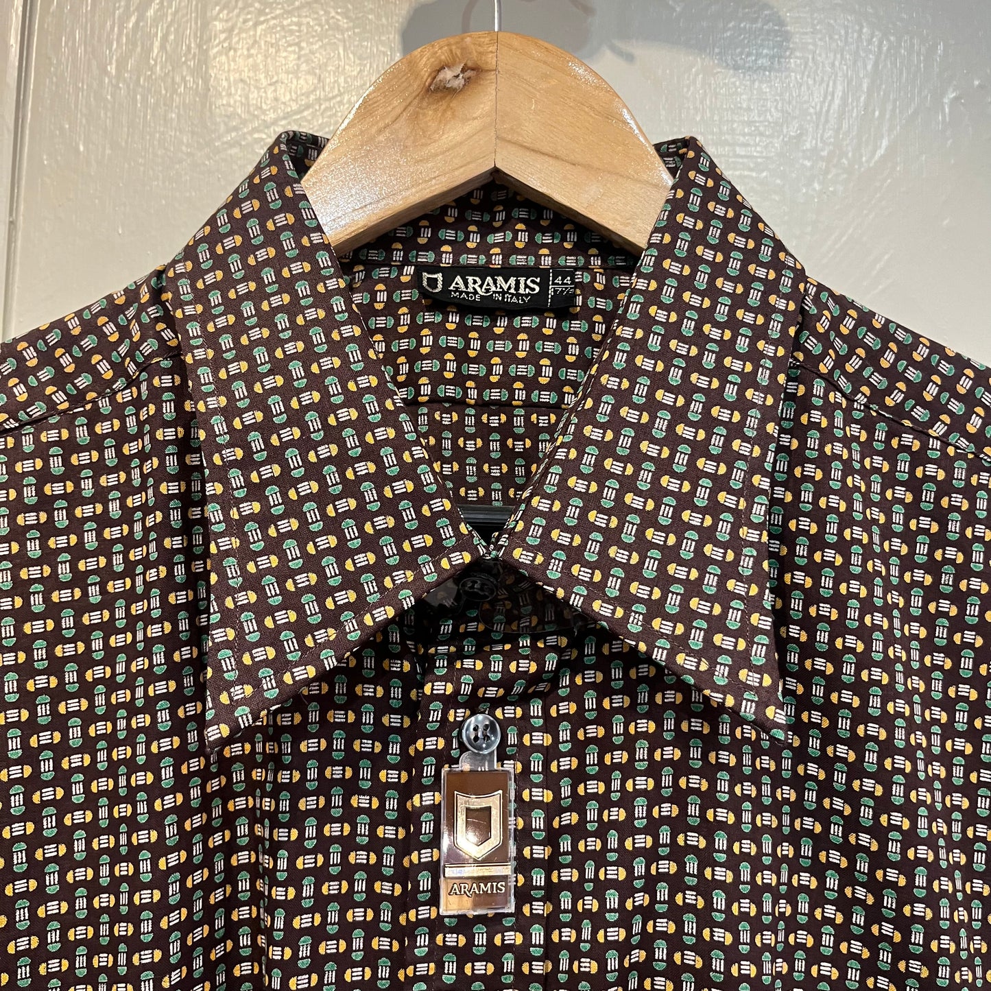 1970s Brown Patterned Italian Button Up Shirt
