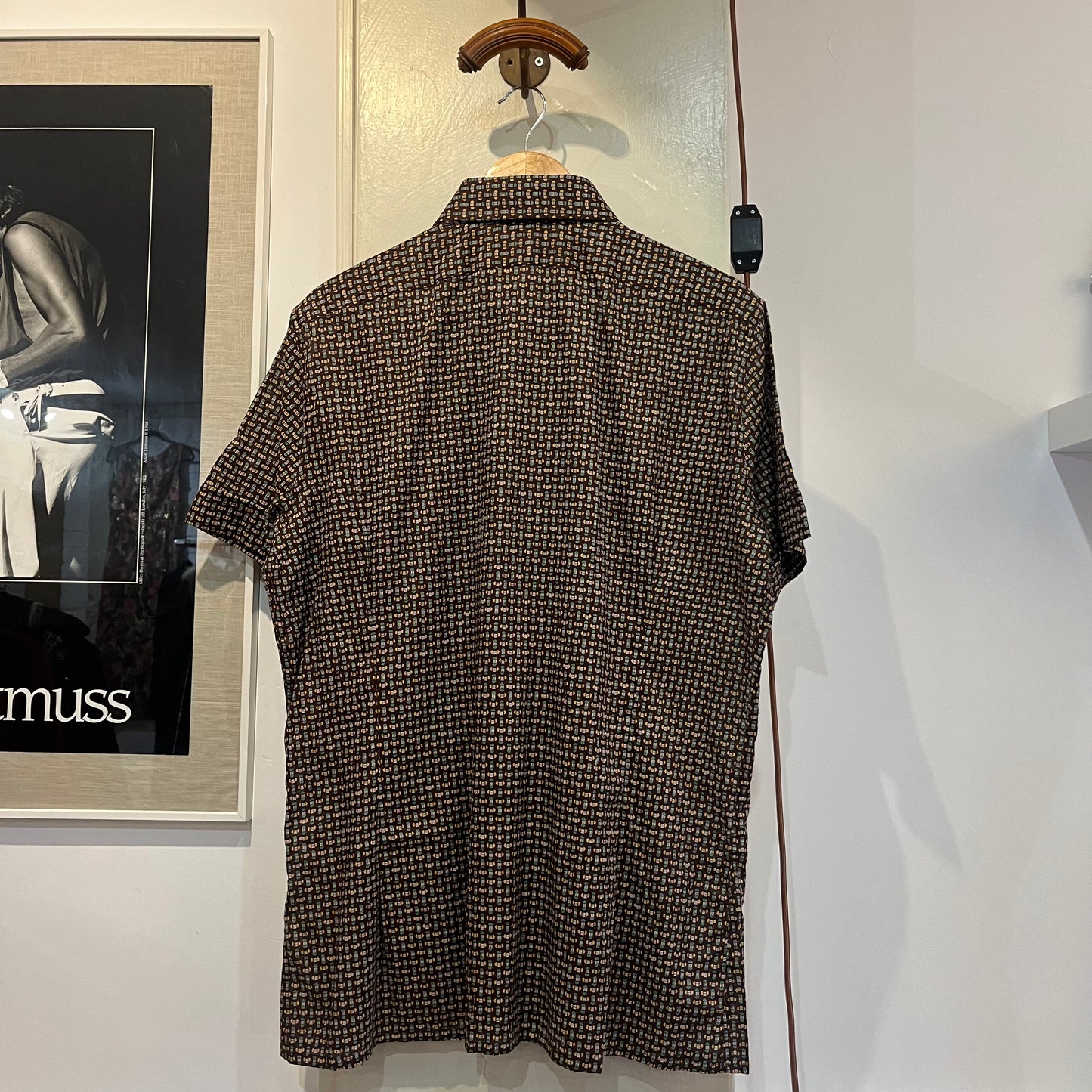 1970s Brown Patterned Italian Button Up Shirt