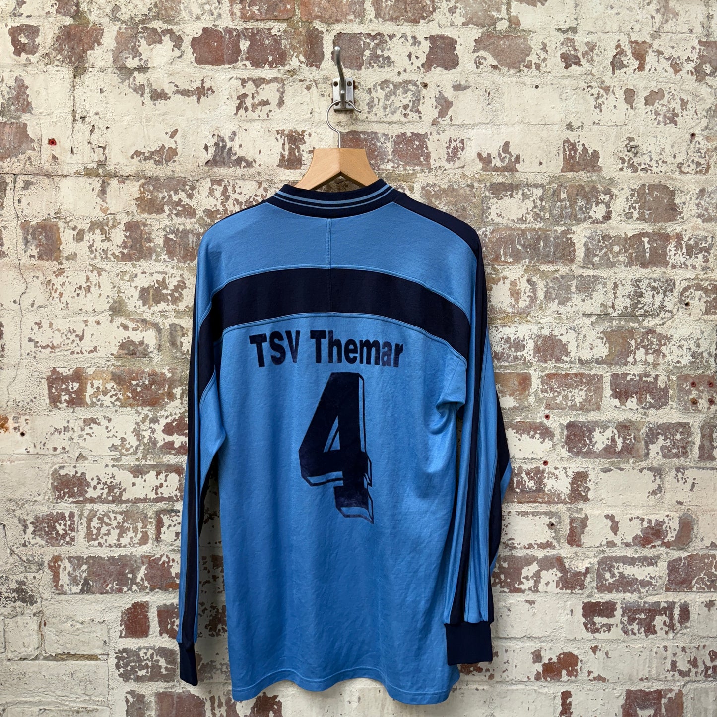 1980s Blue and Navy Graphic Long Sleeve Top