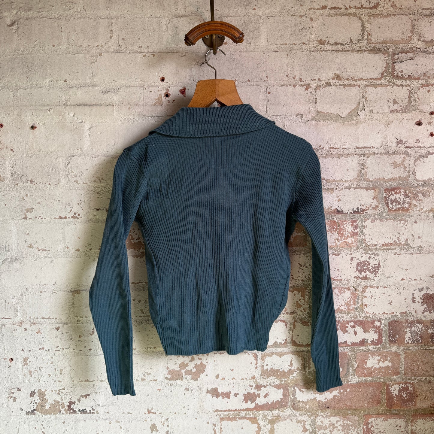 1970s Turquoise Knitted Zip Cardigan Jumper