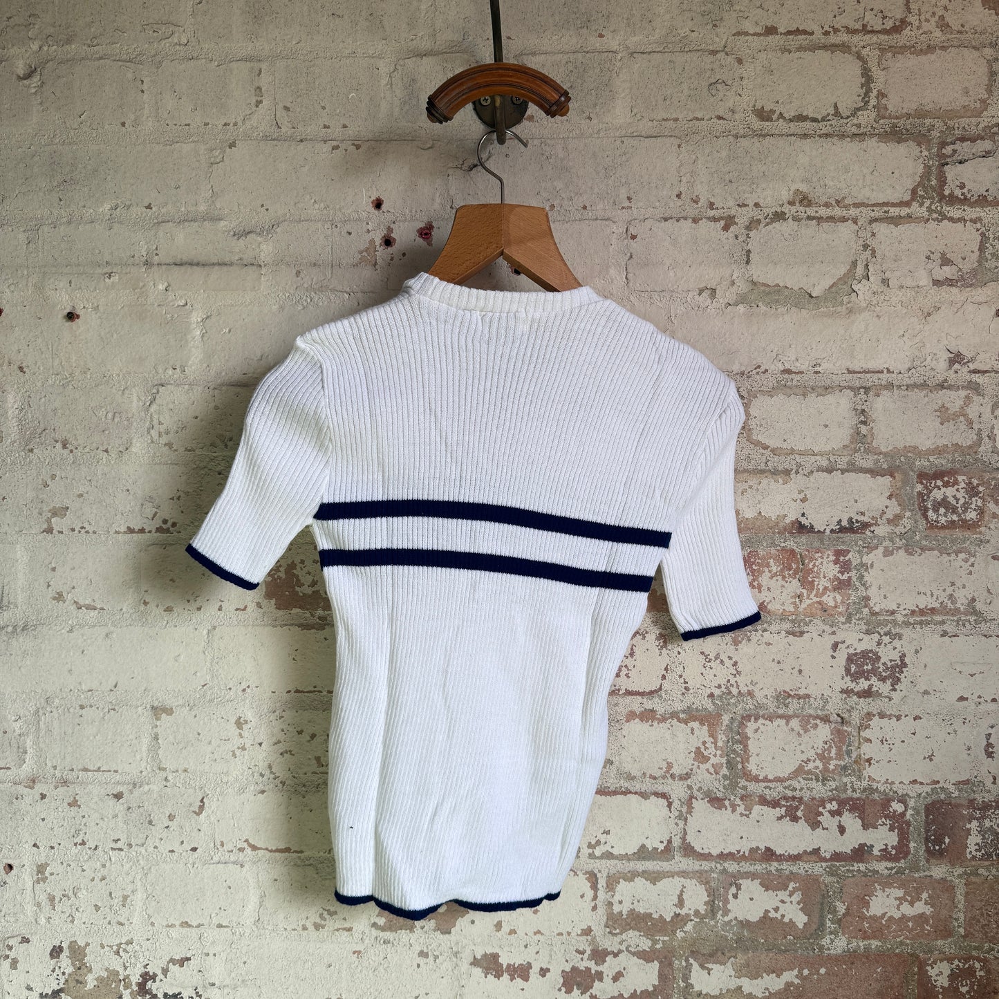 1970s White Knitted Stripe Top