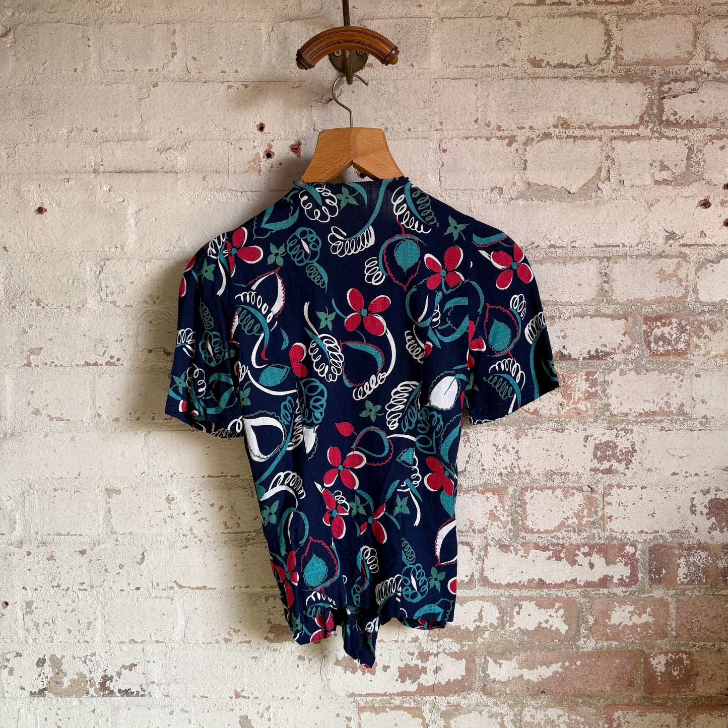 1940s Rayon Printed Blouse Shirt Top