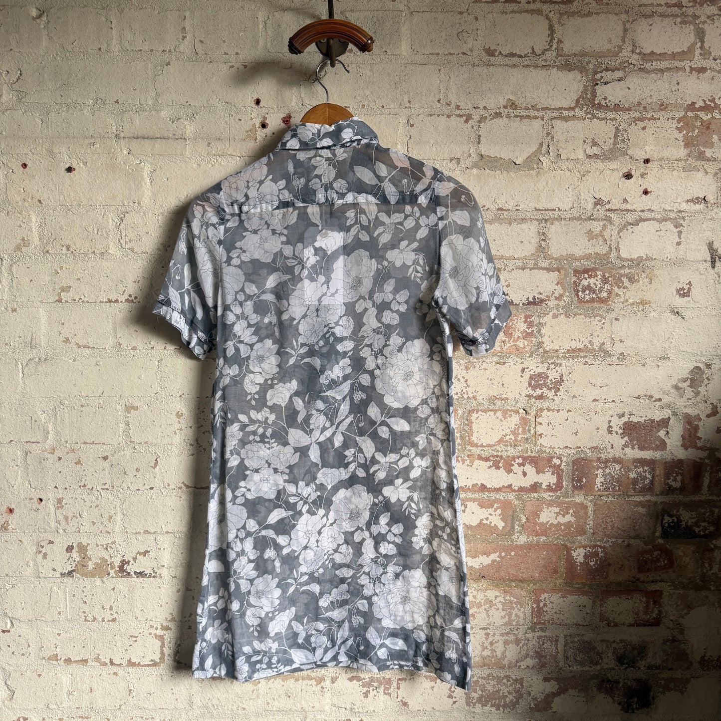 1970s Grey Printed Cotton Dress