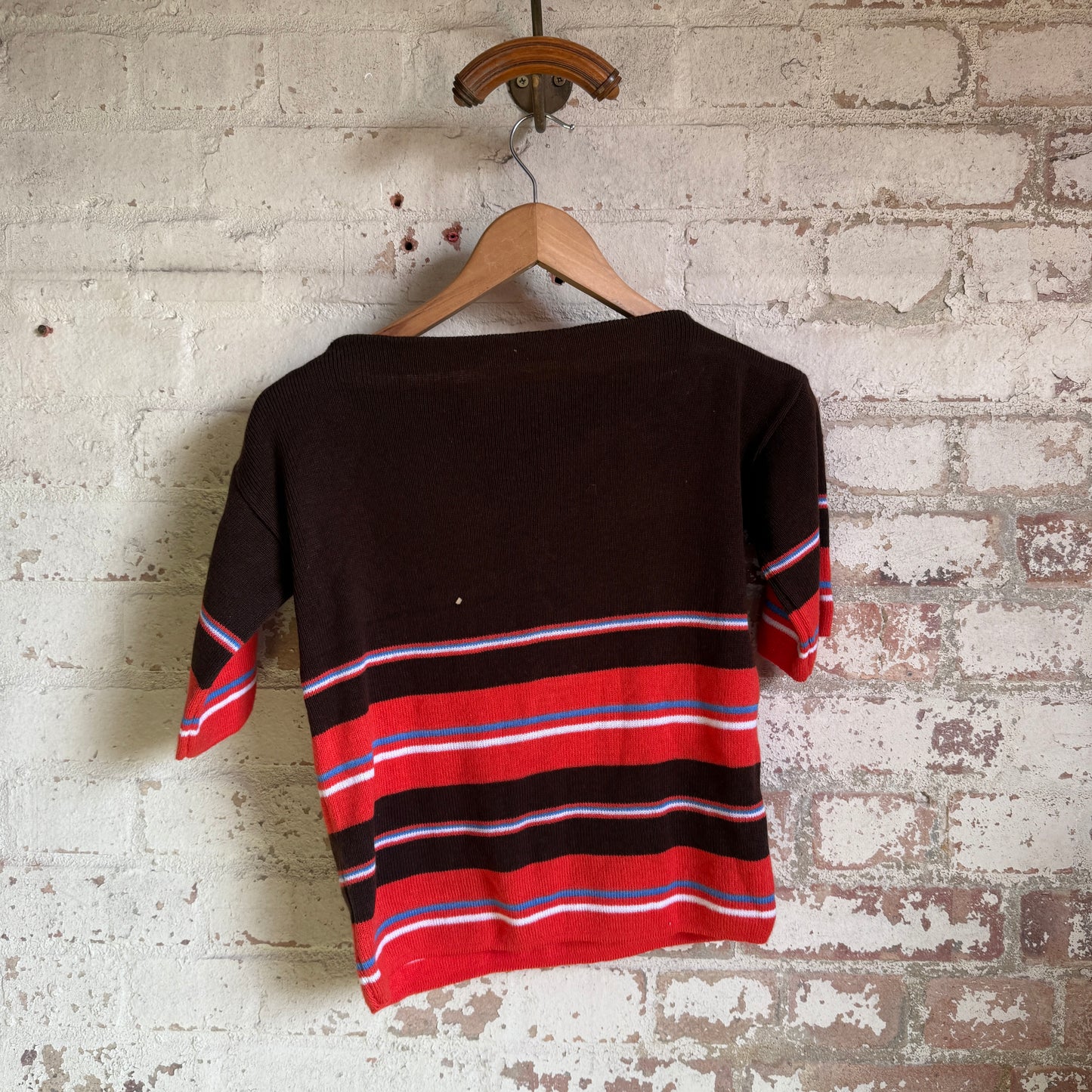 1970s Brown Stripe Knitted Boat Neck Top