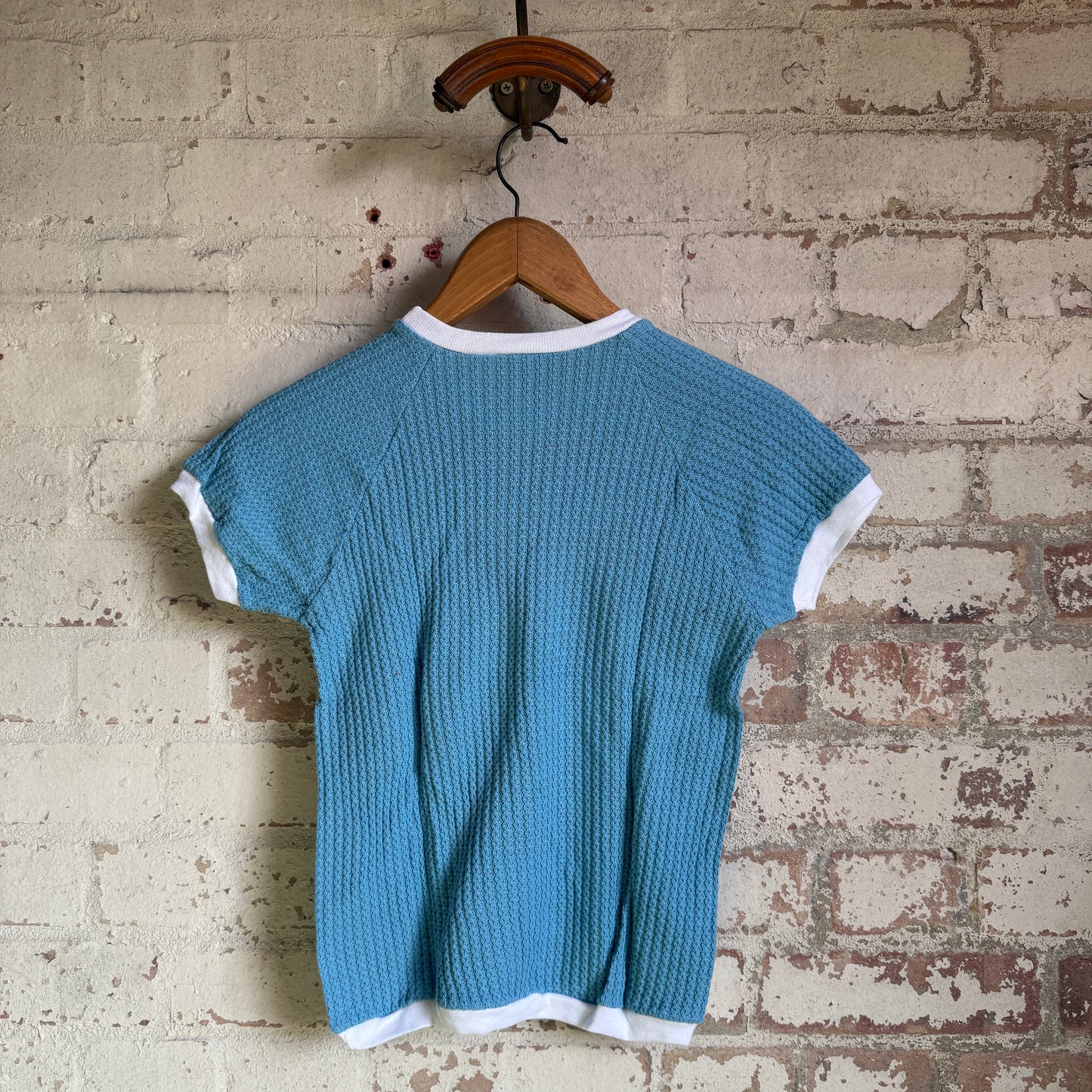 1970s Baby Blue Knitted Raglan T-Shirt