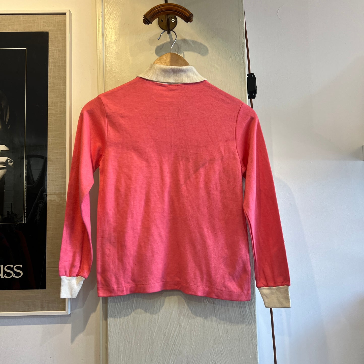 1970s Pink Long Sleeve Polo Shirt Top
