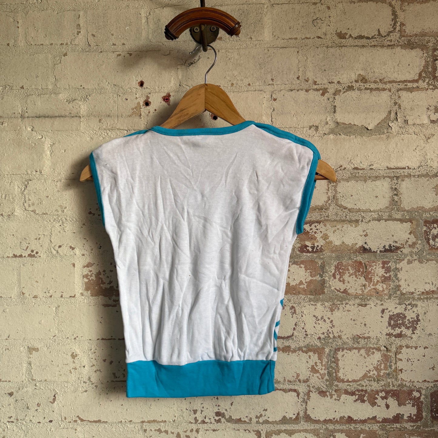 1970s White and Blue Graphic Vest T-Shirt