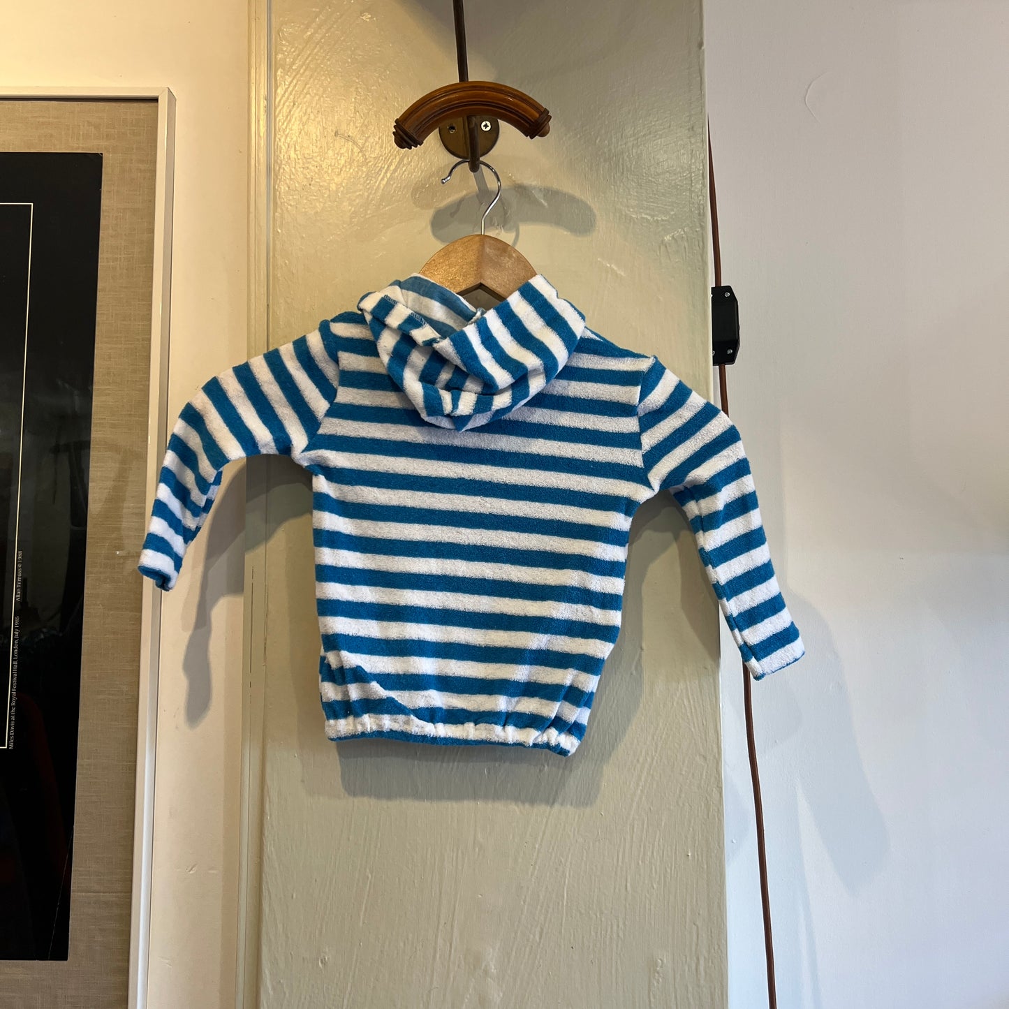 Vintage Kids Blue Striped Towelling Hoodie