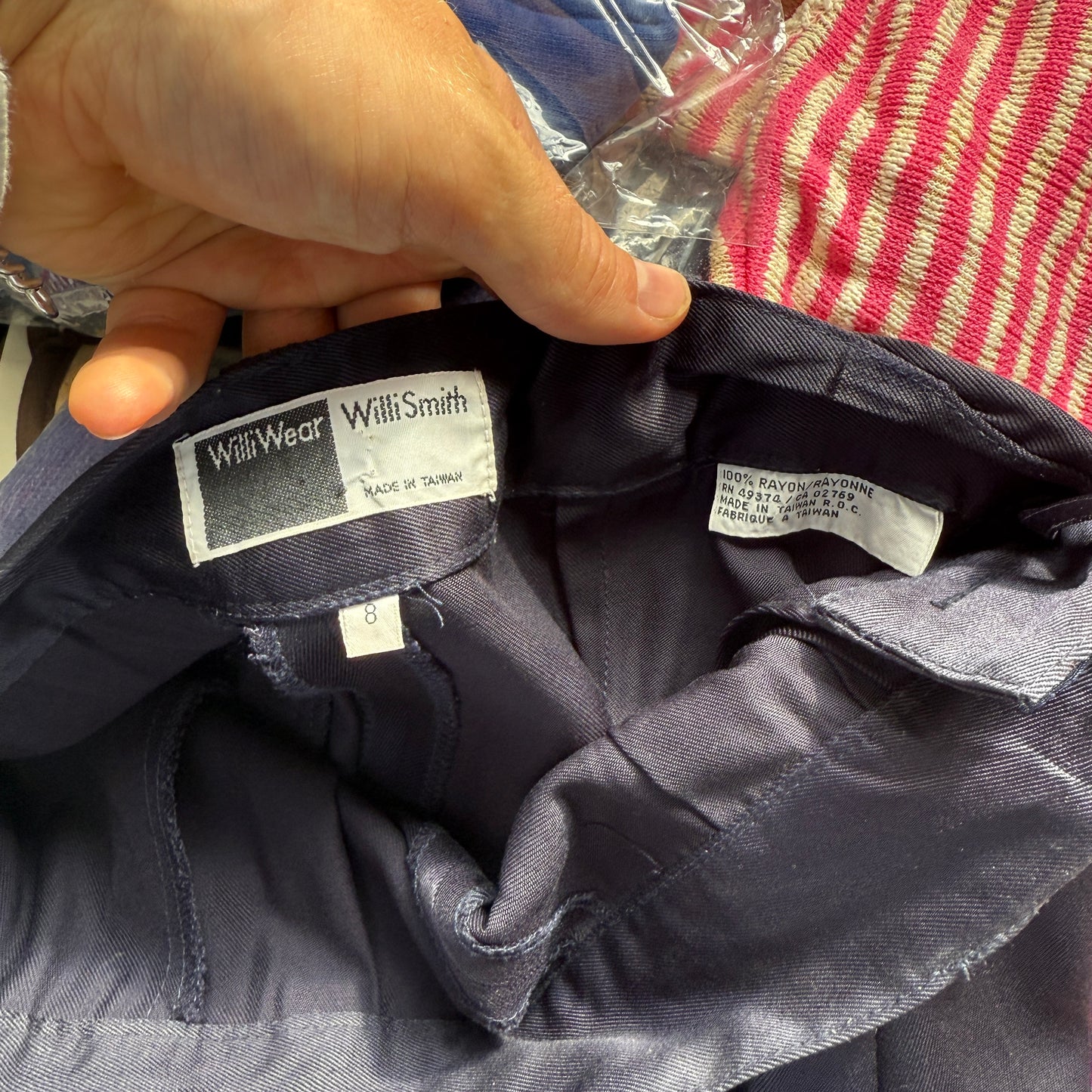 1980s Navy 'Willi Wear' Rayon Wide Leg Trousers