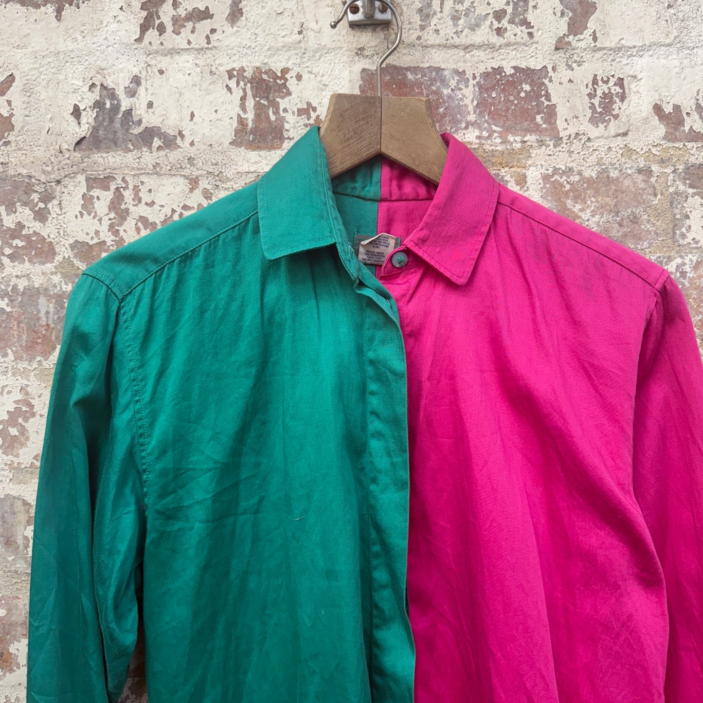 1980s Kenzo Green and Pink Button Up 'Jester' Shirt