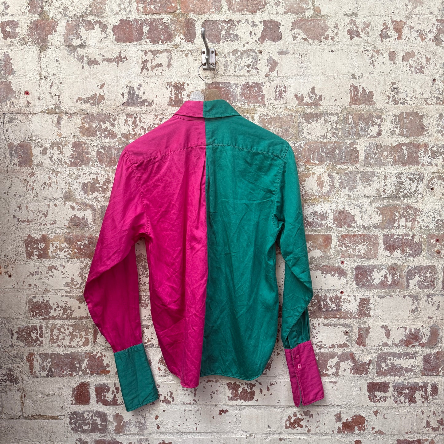 1980s Kenzo Green and Pink Button Up 'Jester' Shirt
