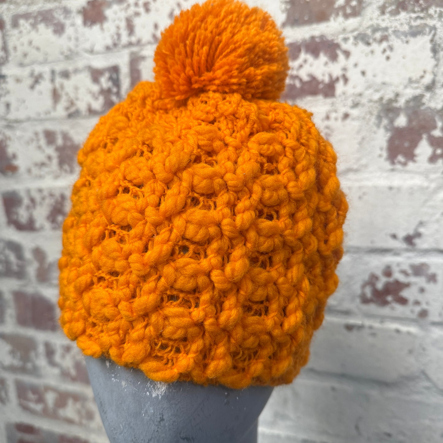 1970s Orange Knitted Unusual Beanie Hat