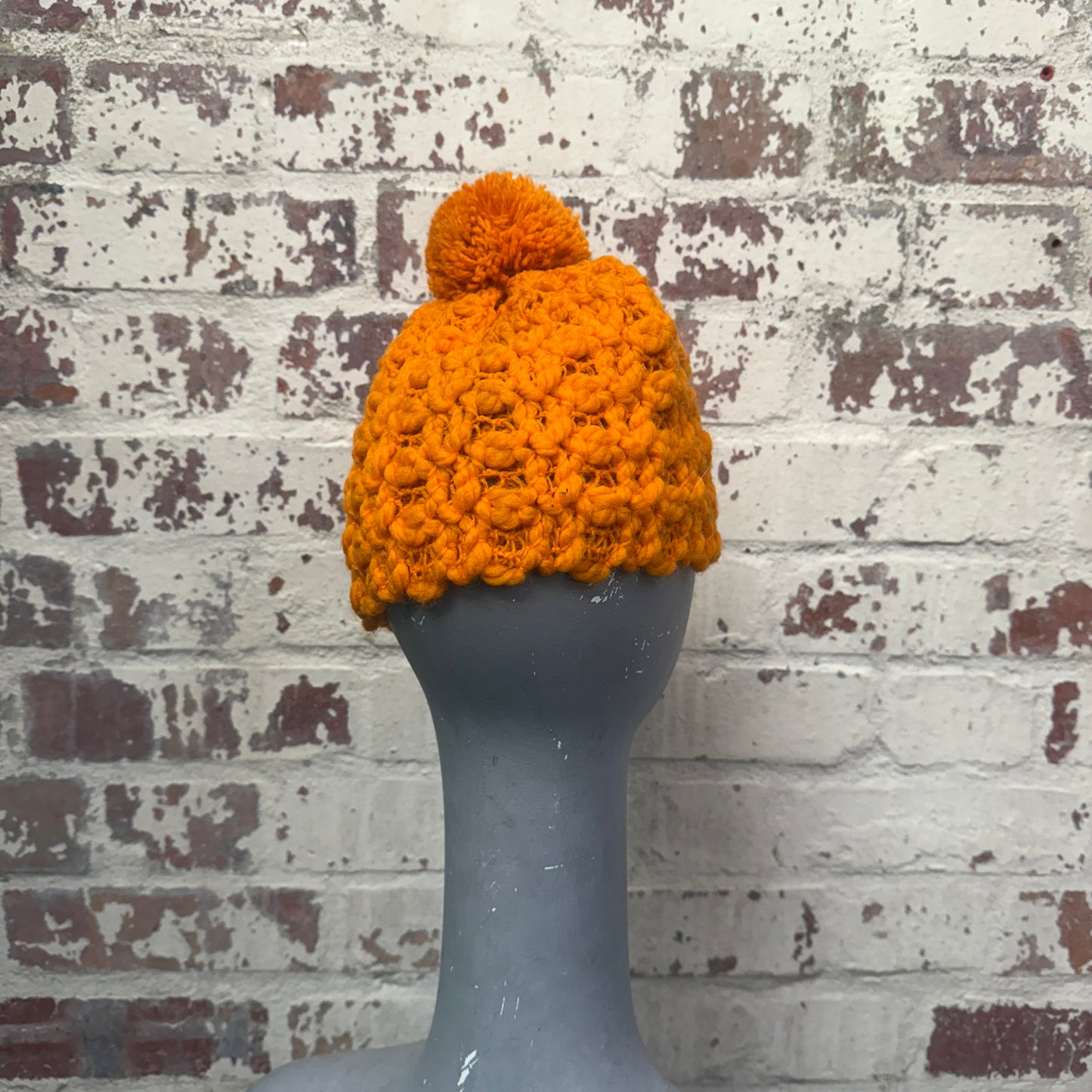 1970s Orange Knitted Unusual Beanie Hat