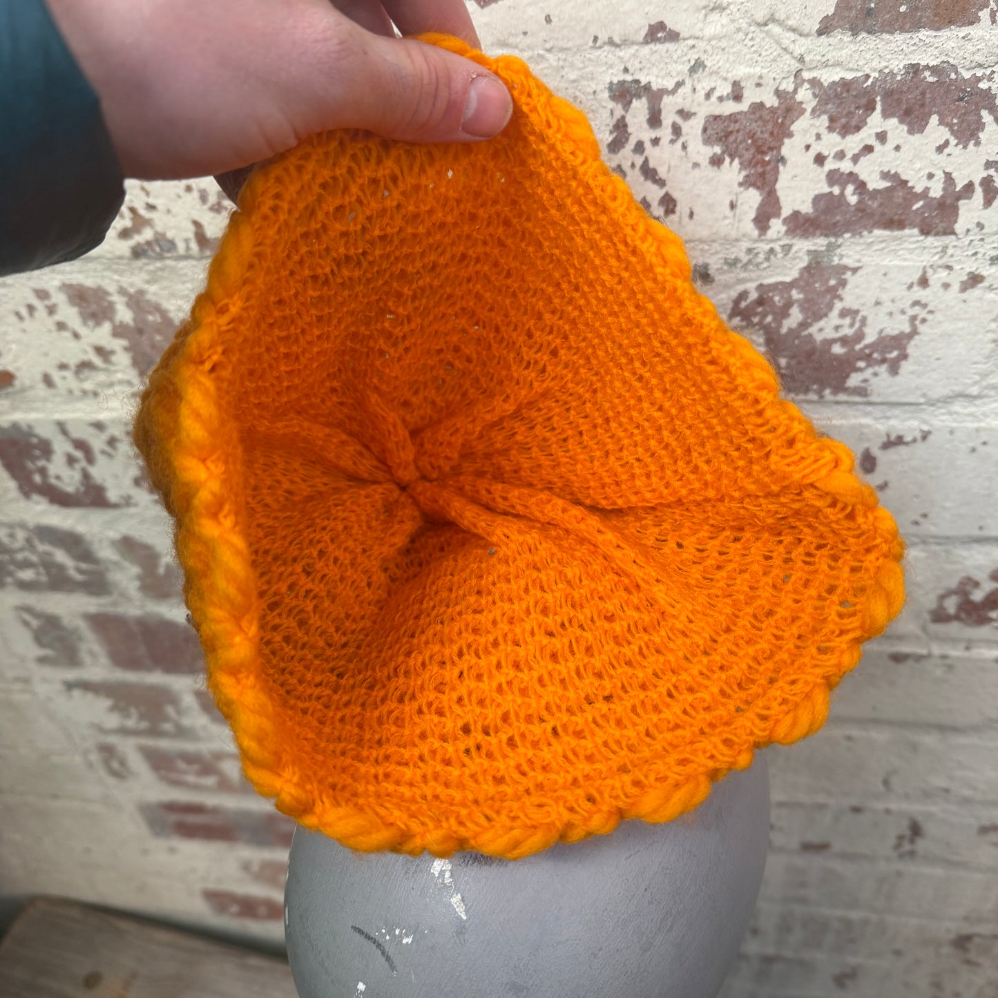 1970s Orange Knitted Unusual Beanie Hat